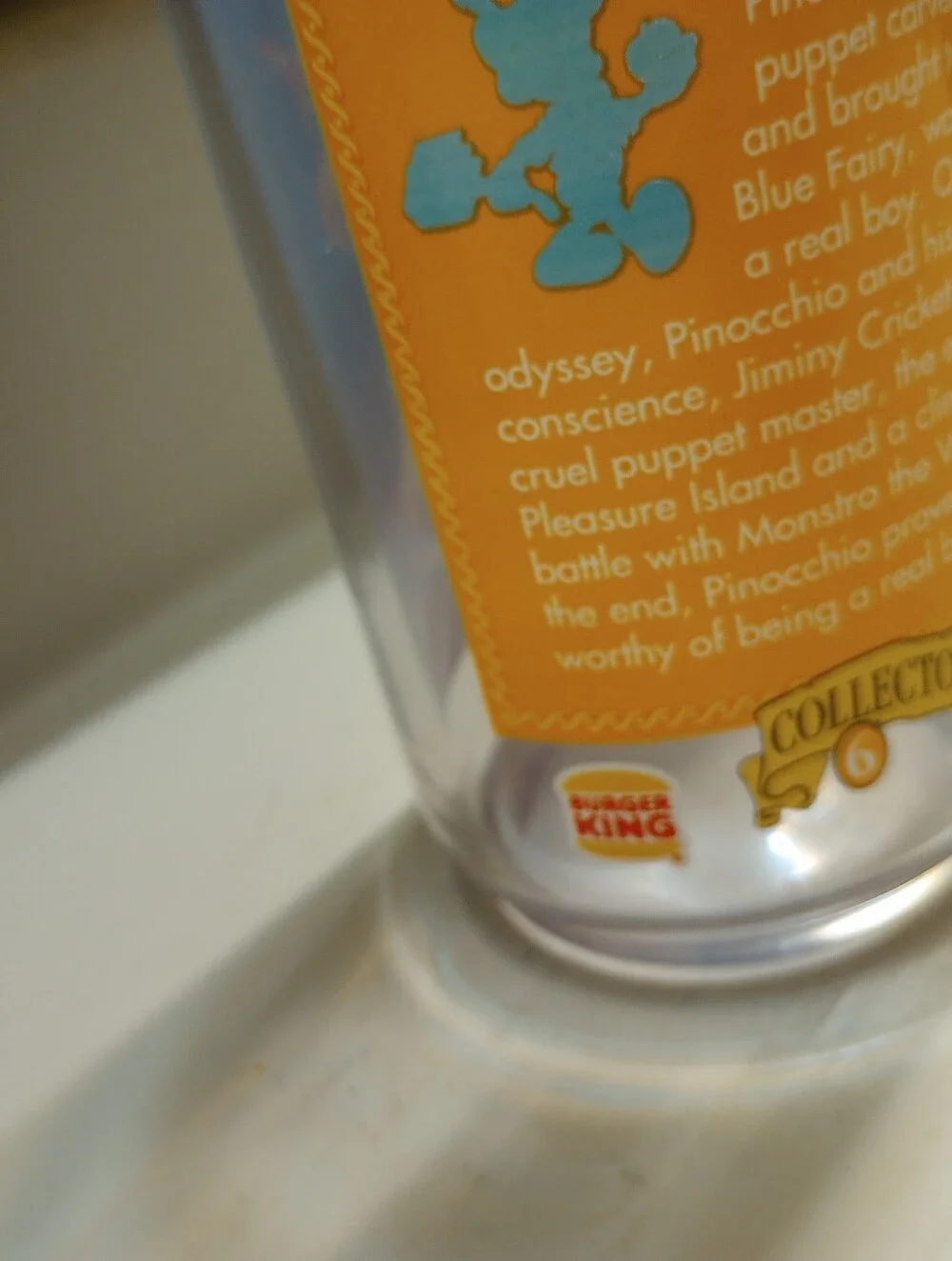 Burger King And Disney Pinocchio Promotional Plastic Cup 1994